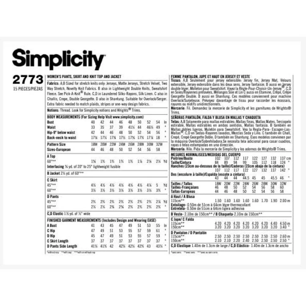Simplicity Sewing Pattern 2773 KHALIAH ALI Pants Skirt Top Jacket Womens 26W-32W